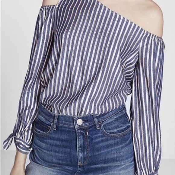 NWT - Express Metallic Stripe One Shoulder Top XS - Picture 1 of 5